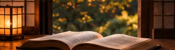 Un livre ouvert près d’une lanterne
